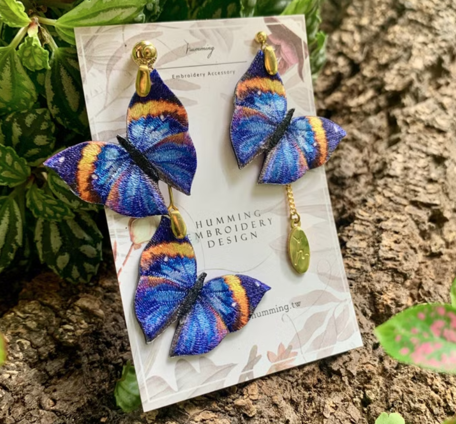 蝴蝶王國台灣-刺繡蝴蝶耳環